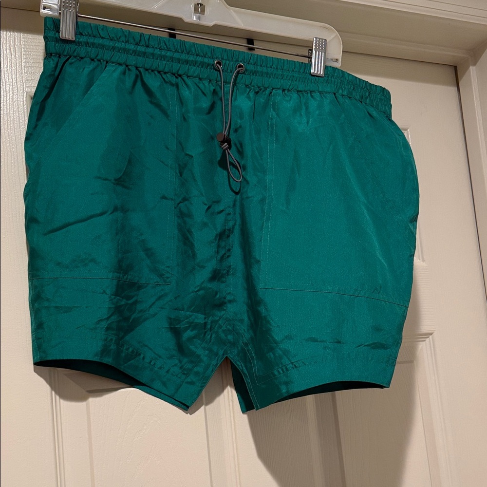 NWT MINI SKIRT Beach Summer Party Jungle Green 100% Silk drawstring Vacation Med - Picture 2 of 12